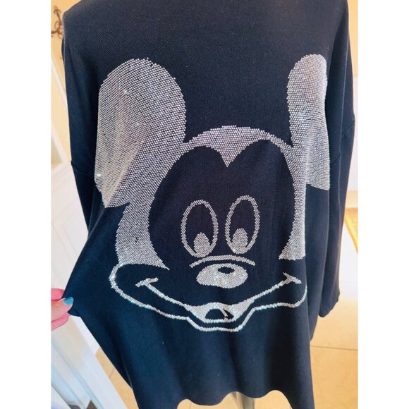 M&V Mickey Mouse Lightweight Oversize Knit Sweater Tunic Black/Silver Glitter M - Picture 3 of 12